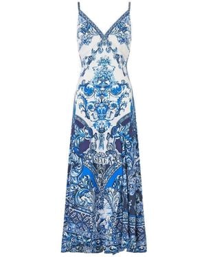 CAMILLA Frilled-Hem Slip Dress - Blue