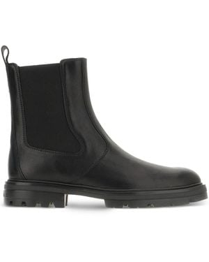 Hogan Elastic-Panel Leather Boots - Black