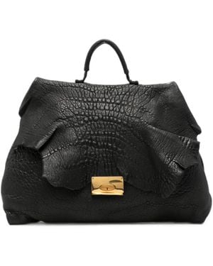 UN TÈ DA MATTI Leone Crocodile-Effect Leather Tote Bag - Black