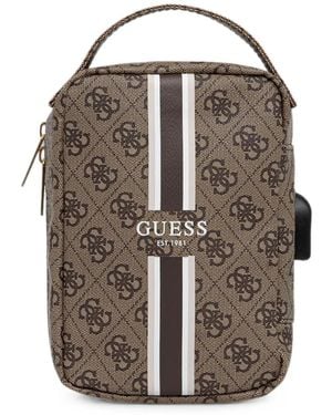 Guess Monogram-Print Striped Tech Bag - Brown