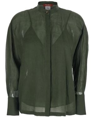 Max Mara Sheer Long-Sleeve Button-Up Blouse - Green