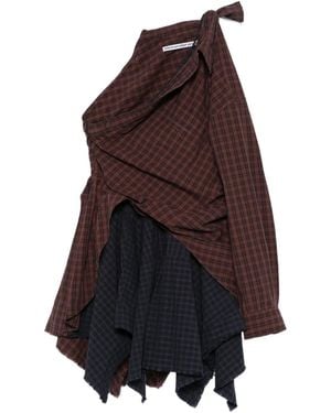 Alexander Wang One-Shoulder Checked-Pattern Mini Dress - Brown
