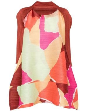 Pleats Please Issey Miyake Abstract-Print Pleated Dress - Red