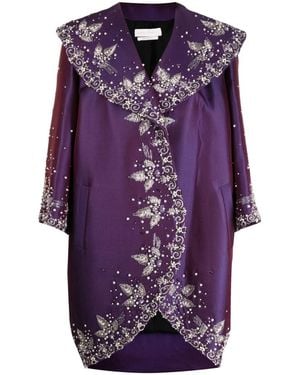 Saiid Kobeisy Mikado Beaded Satin-Finish Jacket - Purple