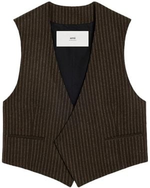 Ami Paris Pinstriped Wool Vest - Black
