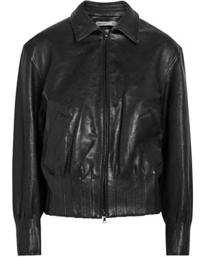 AARON ESH Pleated-Trim Leather Jacket - Black