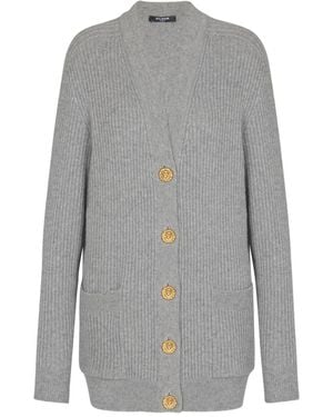 Balmain Cardigan A Coste - Grigio
