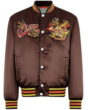 Philipp Plein Plein Dragon Stones Satin Bomber Jacket - Brown