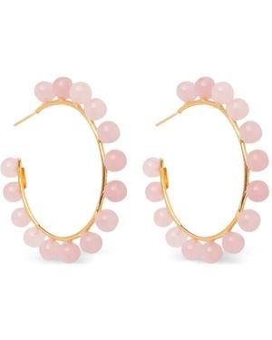 Bounkit Rose Quartz Beaded Hoop Earrings - Pink
