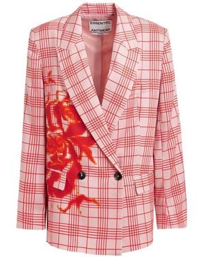 Essentiel Antwerp Juliana Checked-Print Double-Breasted Blazer - Pink