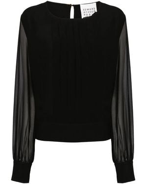 Edward Achour Paris Pleat-Detailing Semi-Sheer Blouse - Black