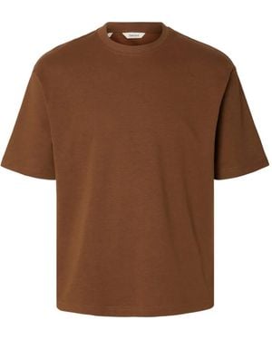 SELECTED Crew-Neck T-Shirt - Brown