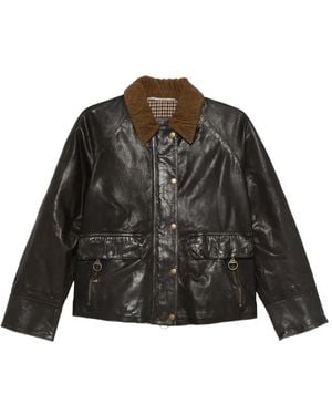 The Jackie Leathers Corduroy-Collar Leather Jacket - Black