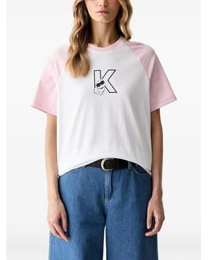 KARL LAGERFELD Raglan-Sleeve Logo-Print T-Shirt - White