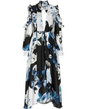 Off-White c/o Virgil Abloh Floral Flared Silk Midi Dress - Blue