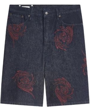 Dries Van Noten Embroidered Denim Shorts - Blue