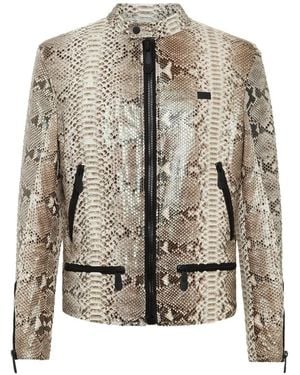 Philipp Plein Snakeskin-Effect Moto Jacket - White