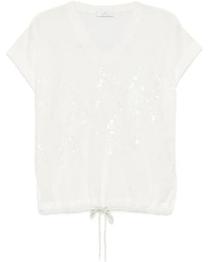 Panicale Camiseta Con Lentejuelas Y Cordones - Blanco