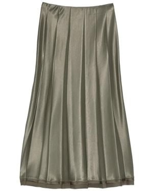 Vince Pleated-Design Satin-Finish Midi Skirt - Green