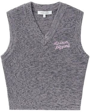 Maison Kitsuné Handwriting Logo-Embroidered Knitted Vest - Grey