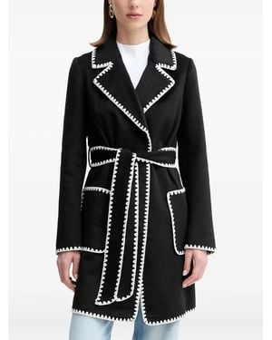 Guess Contrasting-Trim Belted Coat - Black