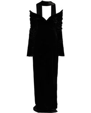 Saiid Kobeisy Velvet Long Fitted Dress - Black