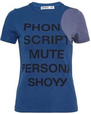 OPEN YY Slogan-Print Panelled T-Shirt - Blue