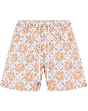 Fedeli Geometric-Pattern Swim Shorts - White