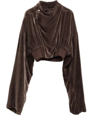 Rick Owens Velvet Zip-Front Cropped Jacket - Black