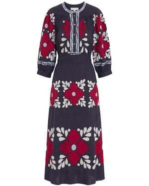 Antik Batik Midi-Jurk Met Pofmouwen - Wit