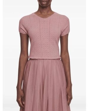 Vince Pointelle-Knit V-Neck Sweater - Pink