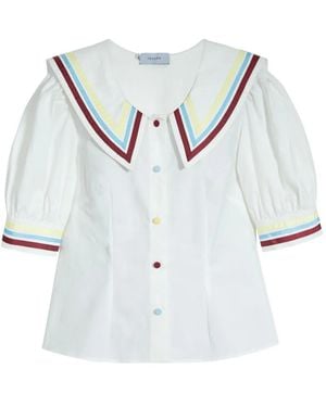 Isolda Marítima Striped-Collar Buttoned Blouse - White