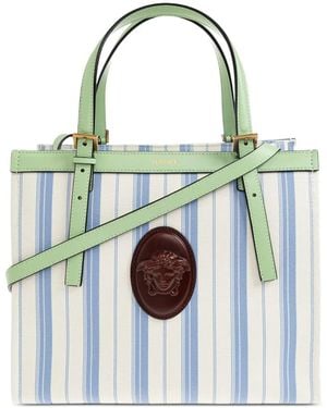 Versace Rivière Medusa-Plaque Striped Tote Bag - White