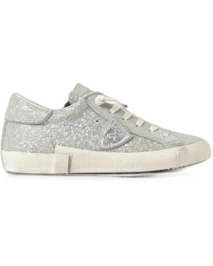 Philippe Model Glitter-Effect Paneled Sneakers - White