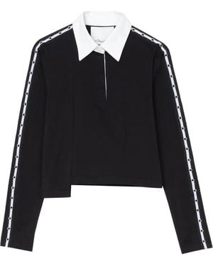 3.1 Phillip Lim Paneled Eyelet-Detail Polo Top - Black