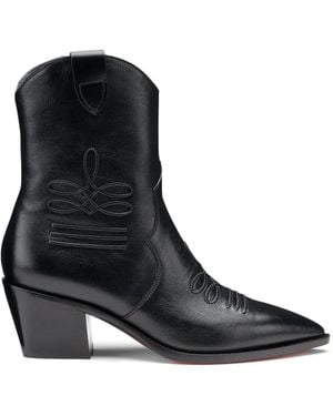 Santoni Embroidered Leather Ankle Boots - Black