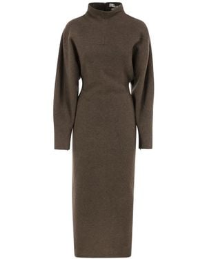 Max Mara Tenuta High-Neck Tailored Dress - Brown