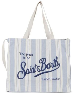 MC2 Saint Barth Striped Embroidered Tote Bag - White