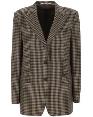 Tagliatore Houndstooth-Pattern Virgin Wool Blazer - Brown