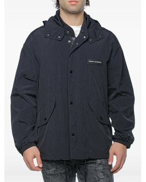 ARMANI EXCHANGE Logo-Patch Hooded Jacket - Blue