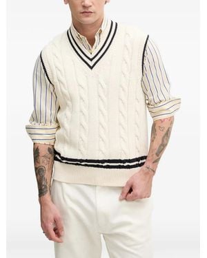 Benetton Pull En Maille Torsadée À Détail Rayé - Natural