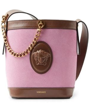 Versace Pivot Mini Suede Bucket Bag - Pink