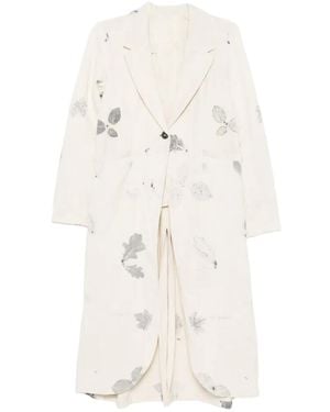 LOÏS DIONISIO Leaf-Print Single-Breasted Coat - White