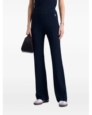 Sporty & Rich Ribbed-Knit Embroidered-Logo Trousers - Blue