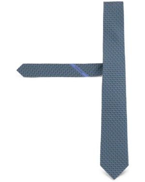 Ferragamo Gancini-Pattern Silk Tie - Blue