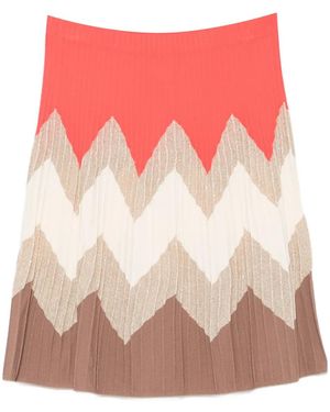 D.exterior Chevron-Knit Pleated Skirt - Pink