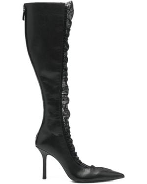 Patrizia Pepe Ruffled Leather Boots - Black