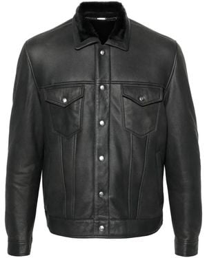 Eleventy Seam-Detail Leather Jacket - Black