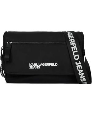 KARL LAGERFELD Essential Logo-Print Messenger Bag - Black