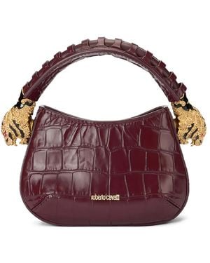 Roberto Cavalli Mini Roar Tiger-Head Crocodile-Effect Shoulder Bag - Purple